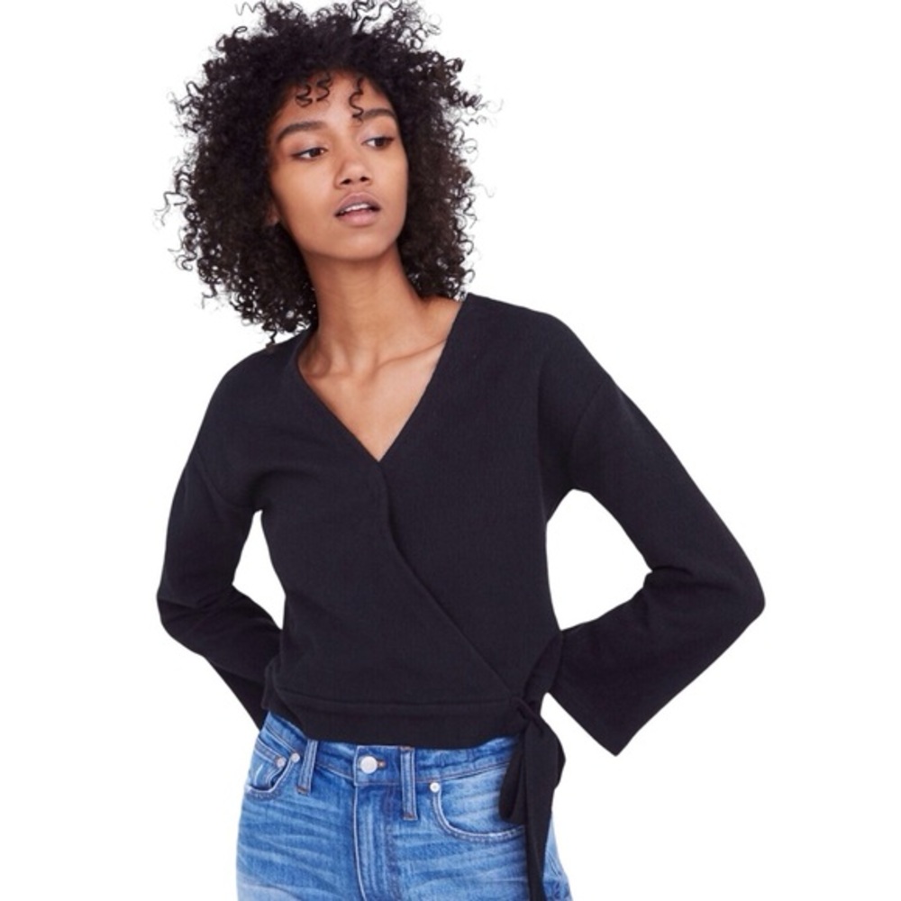 Madewell Texture & Thread XL‎ Black Wrap Top Balletcore Minimalist Cozy Capsule